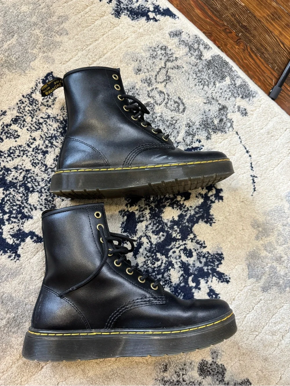 Dr. Martens Black Leather Lace-Up Boots with Yellow Accents - Picture 2 of 5